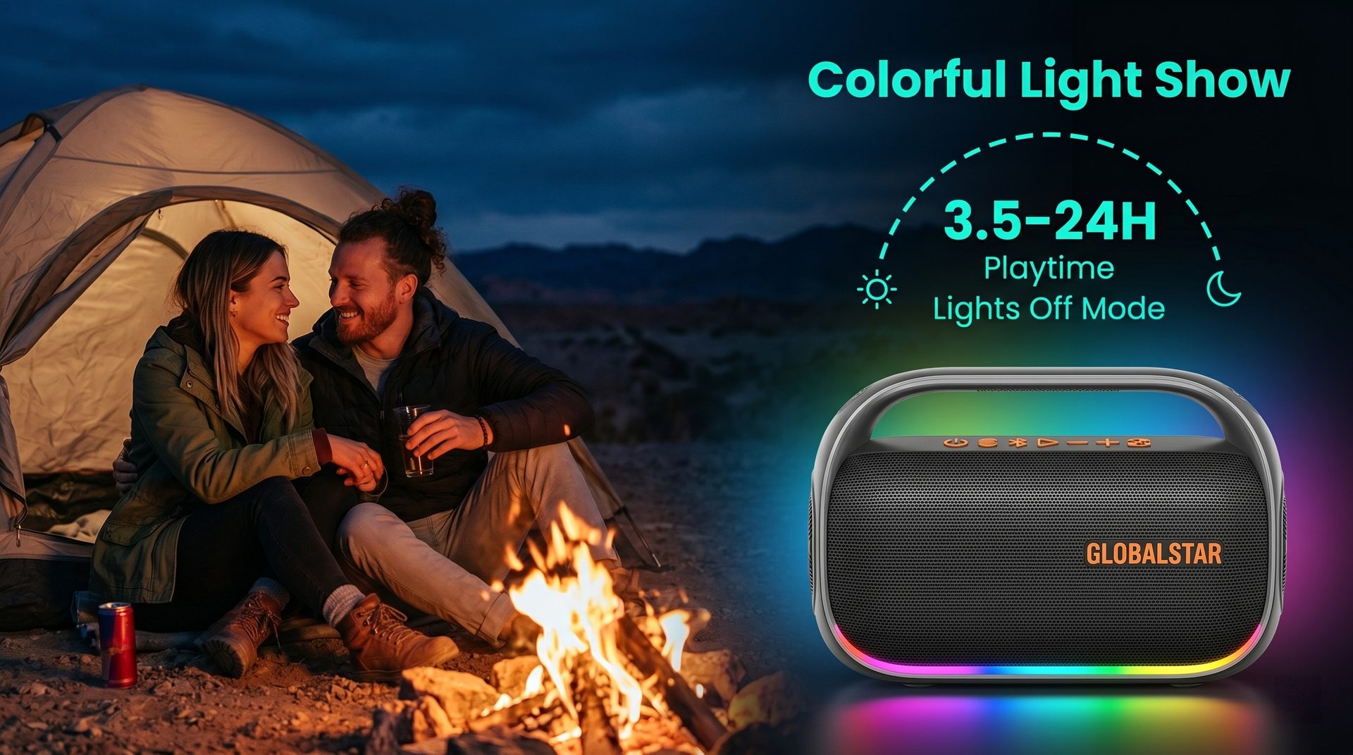 GlobalStar 24H battery colorful light show camping