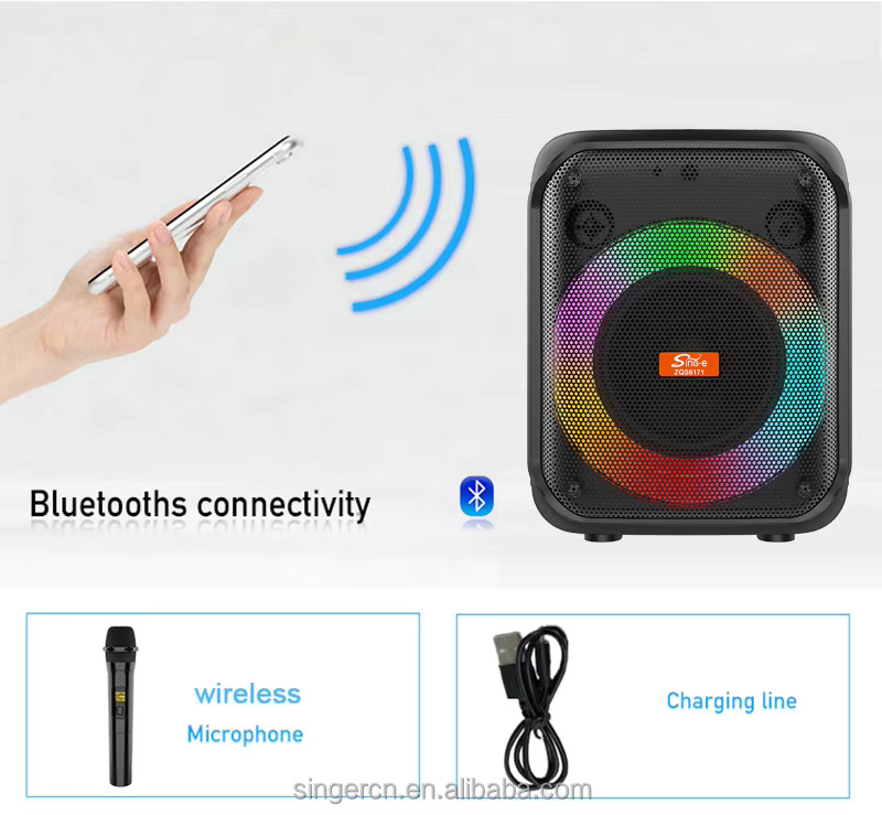 Sing-e ZQS8183 Bluetooth connectivity — phone pairing, wireless mic and charging cable included