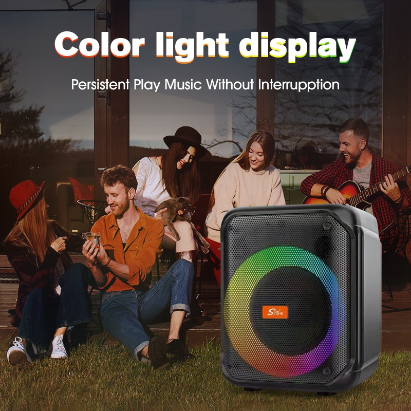 Sing-e ZQS8183 — friends enjoying music outdoors with colorful LED display