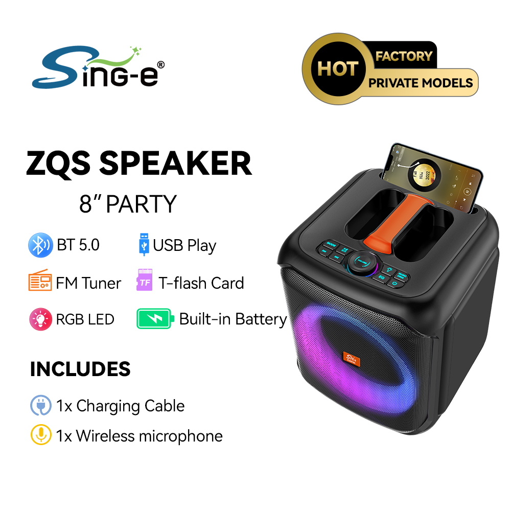 Sing-e ZQS8183 full specs — 8 inch party speaker with wireless mic included