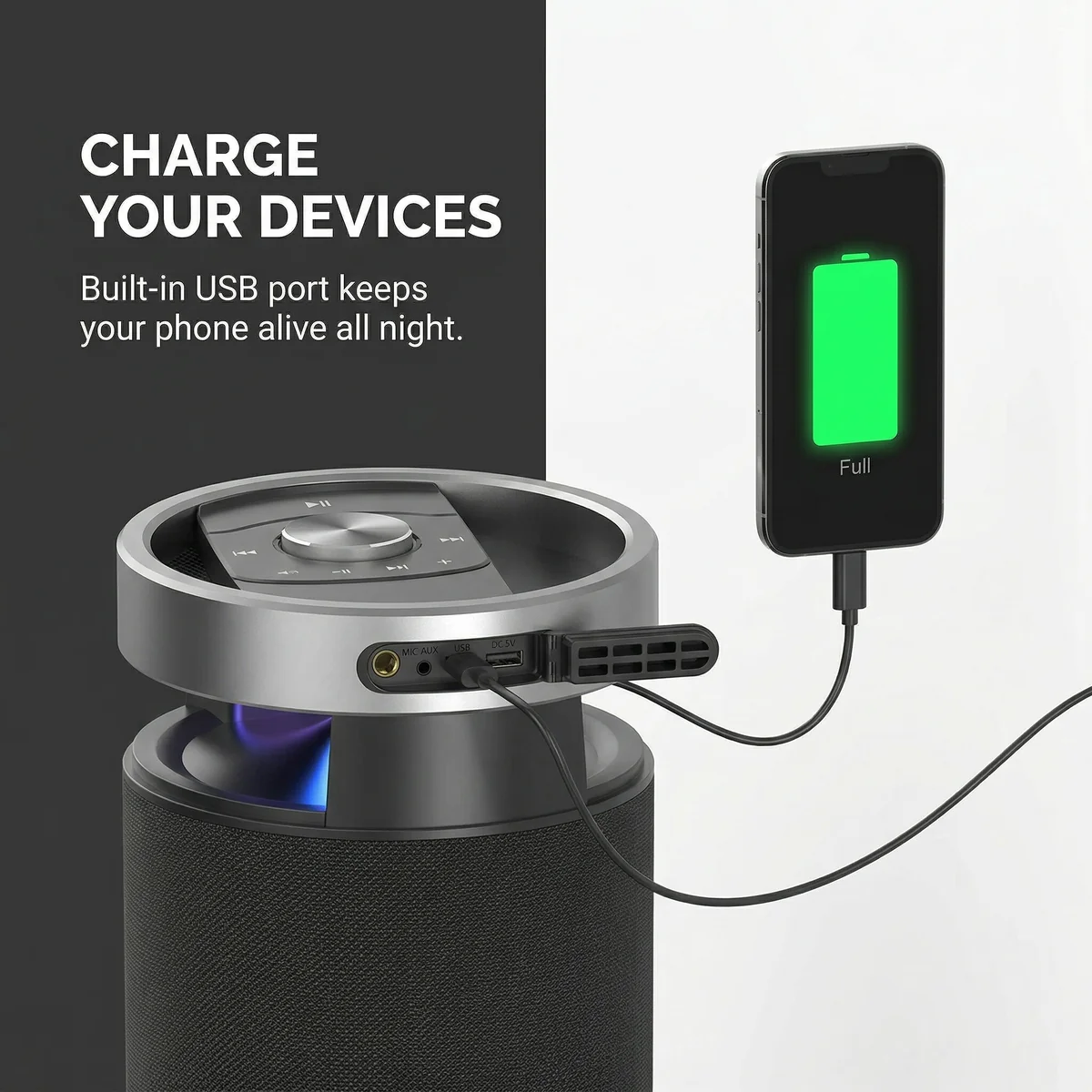 Calus Partybox Encore USB phone charging port