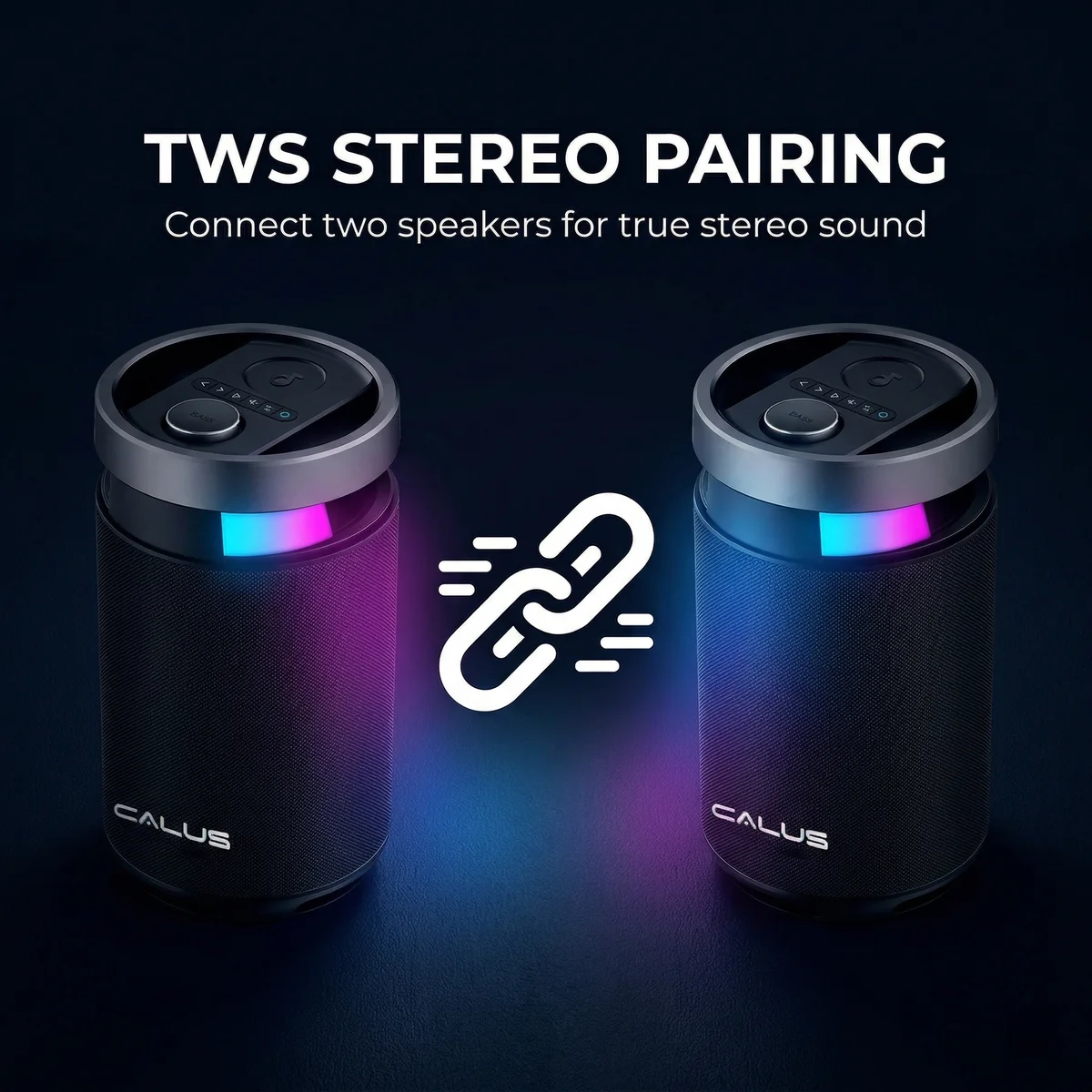 Calus Partybox Encore TWS Stereo Pairing — two speakers